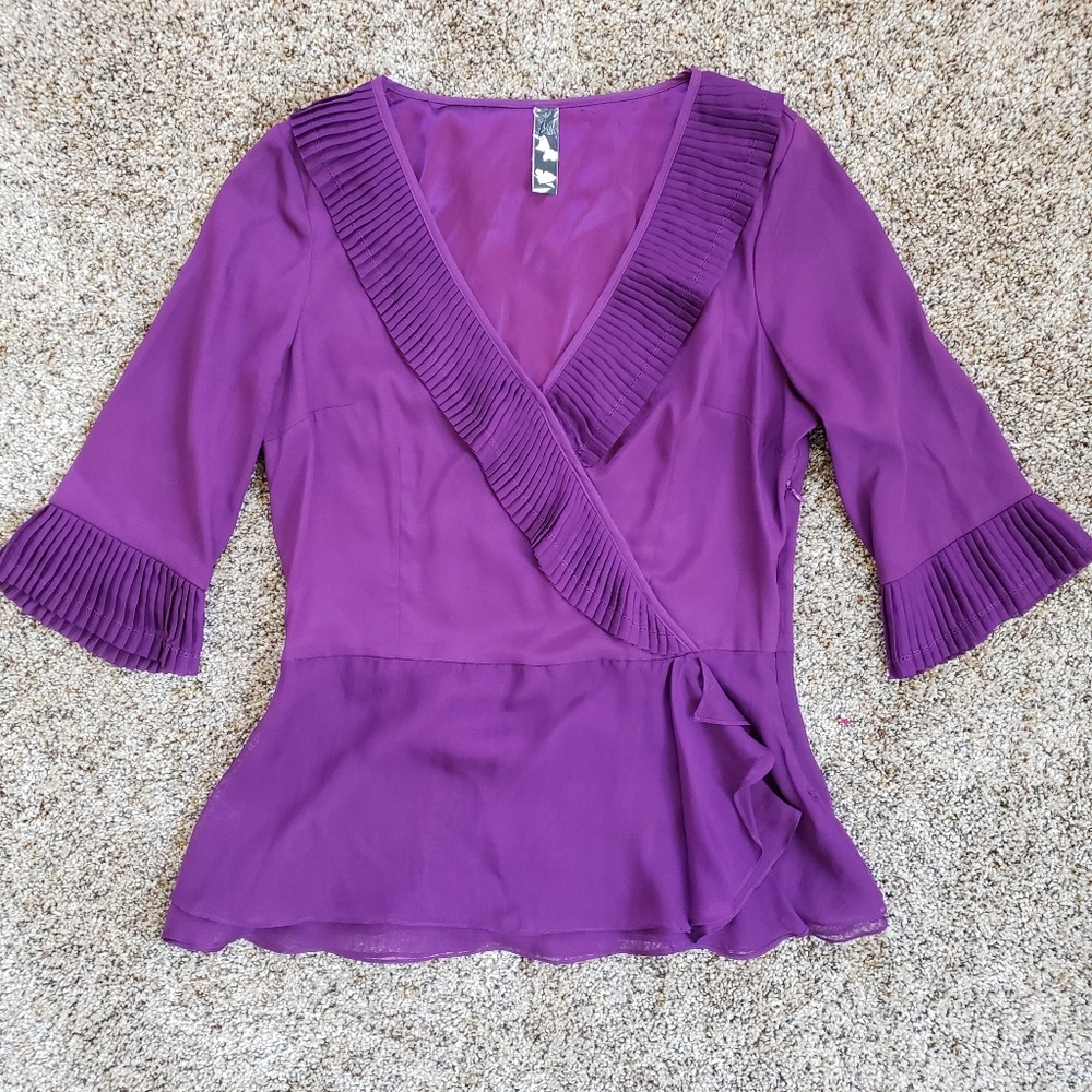 Mia Via Purple V Neck Bell Slevee Top